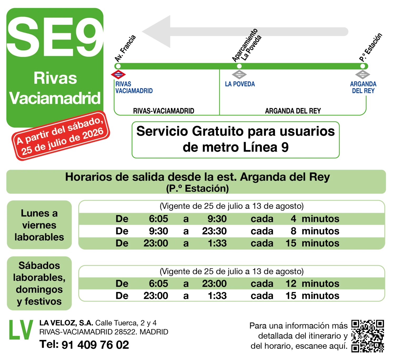 SE9 sentido Rivas Vaciamadrid (salidas desde Arganda del Rey)