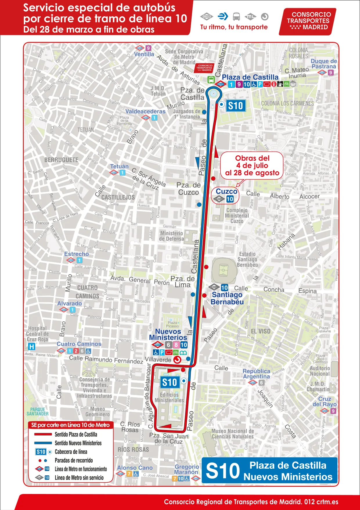 Plano del servicio especial de autobús S10